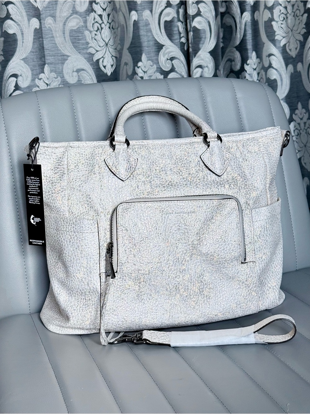 Aimee Kestenberg Sunbury Iridescent Holographic Genuine Leather Tote Satchel - Picture 12 of 12